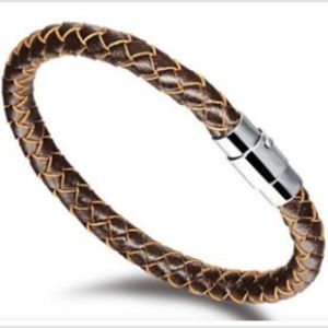 Braided Leather & Steel Magnetic Clasp Bracelet